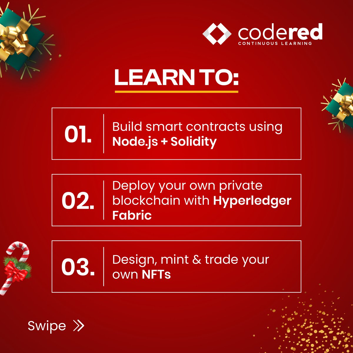 CodeRed_Pro's tweet image. 🚀 Ready to build your future in blockchain? Enroll now in our Secure Blockchain Developer path: bit.ly/43WIIuG 

Get 4 courses and 12+ hours of self-paced learning in smart contracts, private blockchains, and NFTs. Get started with CodeRed today.  
 
#CodeRed…