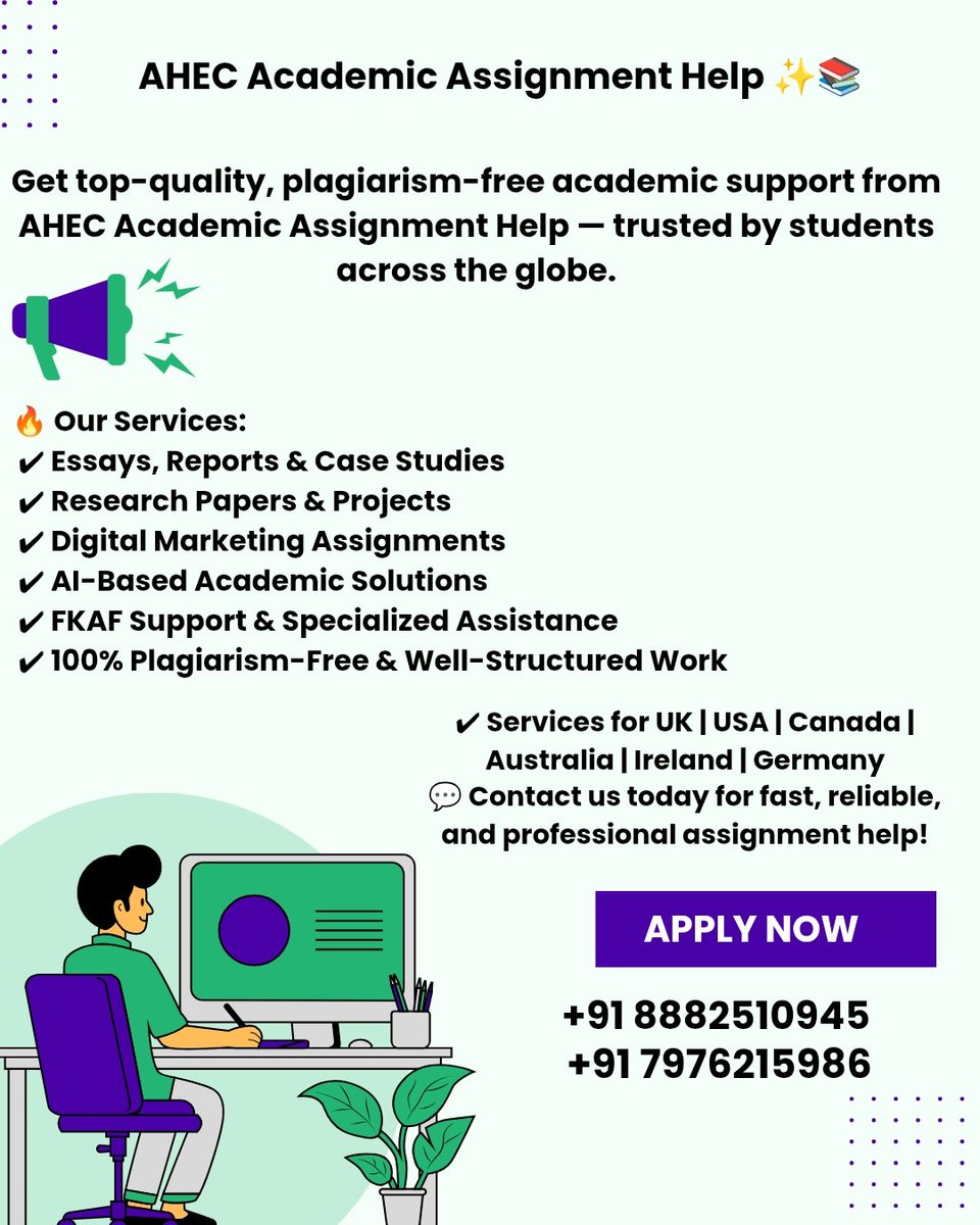 Assignment4_you's tweet image. 🚀 Struggling with assignments? We’ve got your back!
Get top-quality, plagiarism-free academic support trusted by students worldwide. 🌍✍️
Essays | Reports | Research Papers | Projects | AI-based solutions
📞 Apply Now: +91 8882510945 | +91 7976215986