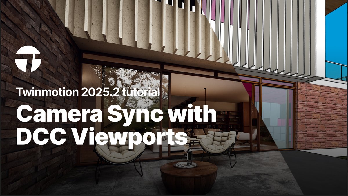 Twinmotion's tweet image. Synchronize your Twinmotion viewport camera position &amp;amp; properties with your modeling program when using a Datasmith Direct Link connection. 

Learn more in this tutorial, and make sure you get the Datasmith Direct Link plugins at twinmotion.com/plugins

youtube.com/watch?v=tEqIoF…