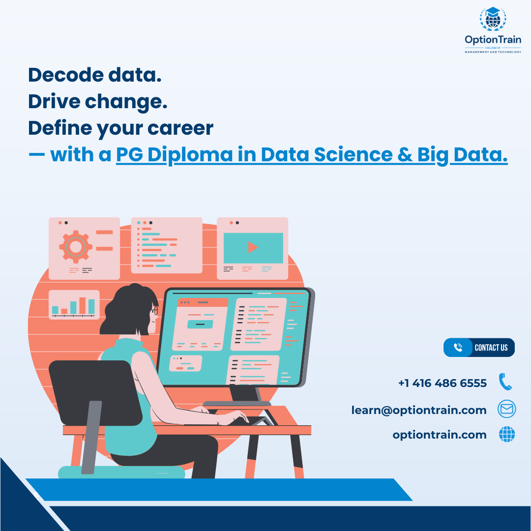 optiontrainclg's tweet image. 📊Decode data. Drive change. Define your career!

Master Data Science &amp;amp; Big Data with OptionTrain College’s PG Diploma. 
Start here: zurl.co/Y2Bn0

#DataScience #BigData #DataAnalytics #PGDiploma #StudyInCanada #CanadianEducation #TechEducation #OptionTrainCollege