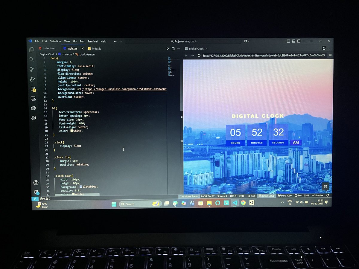 PriTamManna_18's tweet image. Build a Digital Clock using HTML, CSS, JavaScript
.
.
.
#WebDevelopment #JavaScript #LearnInPublic #CoderArmy
