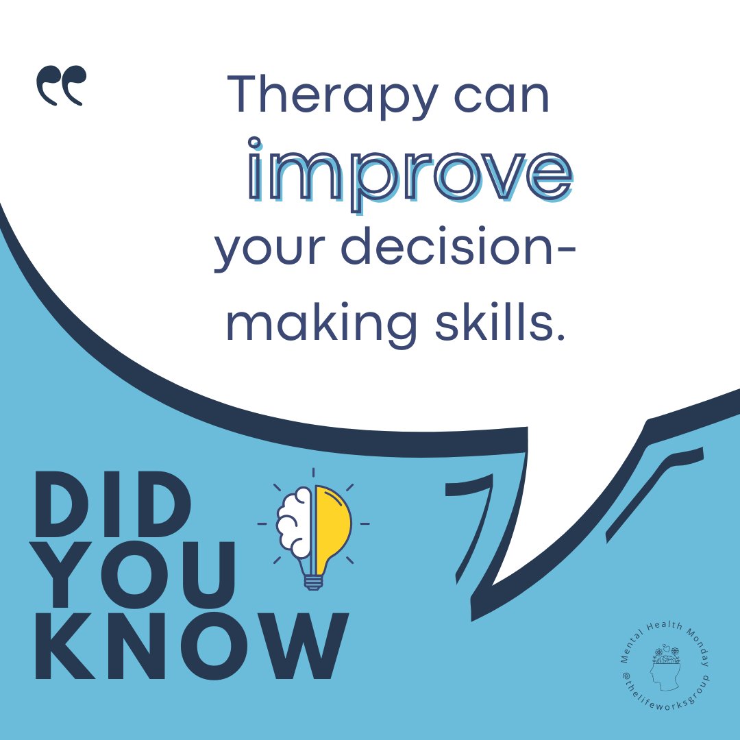 LifeWorksFL's tweet image. Clearer mind = clearer choices. 💡

#MentalHealthMonday #DidYouKnow #TherapyWorks #EmotionalHealth #MentalClarity