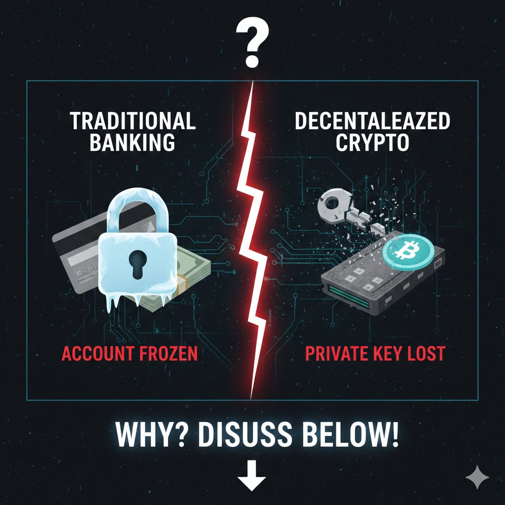 SmartMetaX's tweet image. Which financial stress is WORSE?

​A. Your bank freezes your account with all your money in it.

B. You lose the private key to your wallet with all your crypto in it.

​Why? 👇
