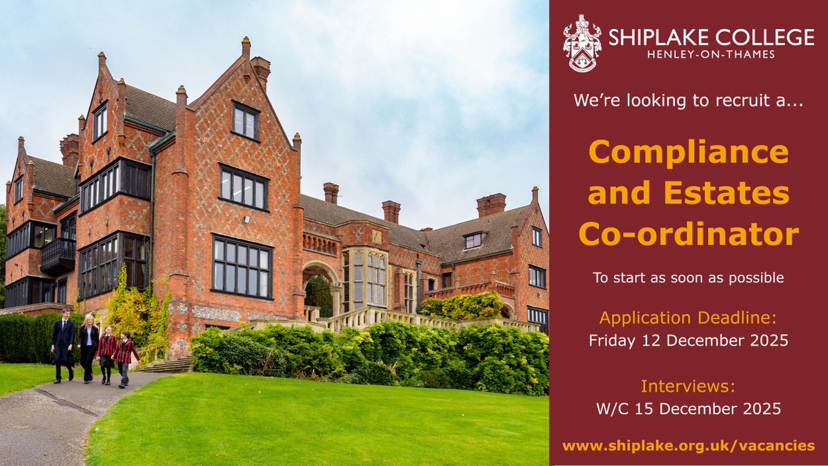 We are looking to recruit an organised and detail-oriented Compliance and Estates Co-ordinator (full or part-time considered). Further details available at buff.ly/Ccdh4ym. #ShiplakeVacancies #ShiplakeStaff