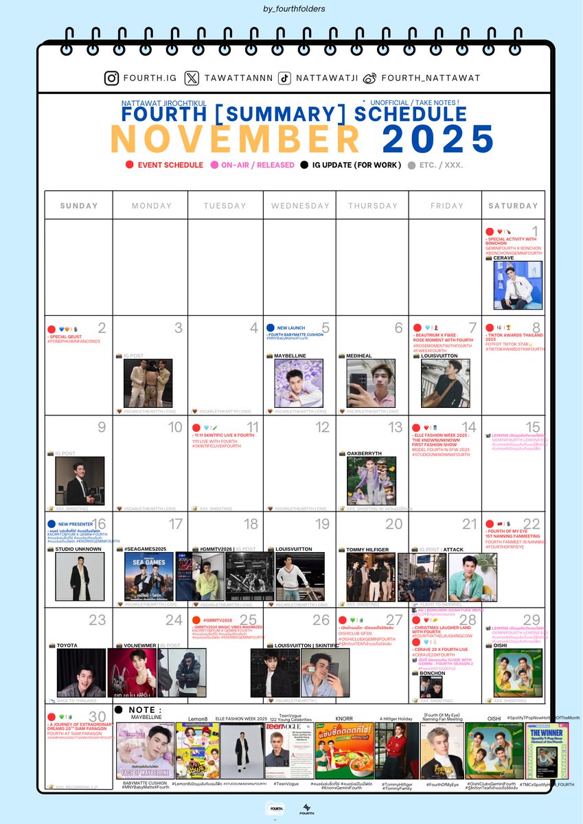 🗓️ | FOURTH‘ s 2025

[ SUMMARY ] SCHEDULE 
* unofficial / take notes!

• NOVEMBER 2025

[ #by_fourthfolders | ♡ <a href="/tawattannn/">FOURTH</a>
#Fourthnattawat #โฟร์ทณัฐวรรธน์ ]