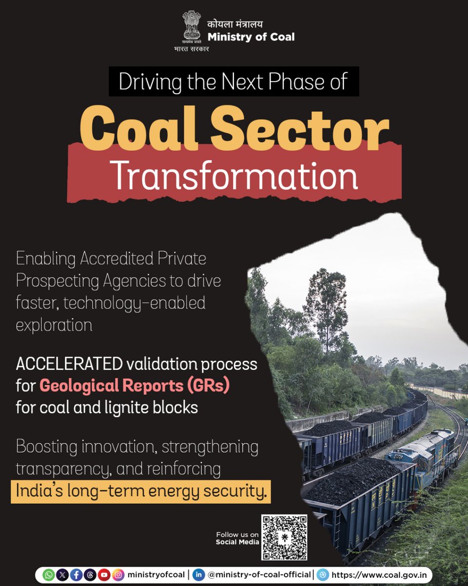 kishanreddybjp's tweet image. 𝐒𝐢𝐦𝐩𝐥𝐢𝐟𝐢𝐞𝐝 𝐀𝐩𝐩𝐫𝐨𝐯𝐚𝐥 𝐌𝐞𝐜𝐡𝐚𝐧𝐢𝐬𝐦: 𝐁𝐨𝐨𝐬𝐭𝐢𝐧𝐠 𝐄𝐟𝐟𝐢𝐜𝐢𝐞𝐧𝐜𝐲 𝐚𝐧𝐝 𝐒𝐮𝐬𝐭𝐚𝐢𝐧𝐚𝐛𝐥𝐞 𝐂𝐨𝐚𝐥 𝐄𝐱𝐩𝐥𝐨𝐫𝐚𝐭𝐢𝐨𝐧!

The Coal Ministry is introducing several reforms to meet India’s growing energy requirements and attain #Atmanibharta in…