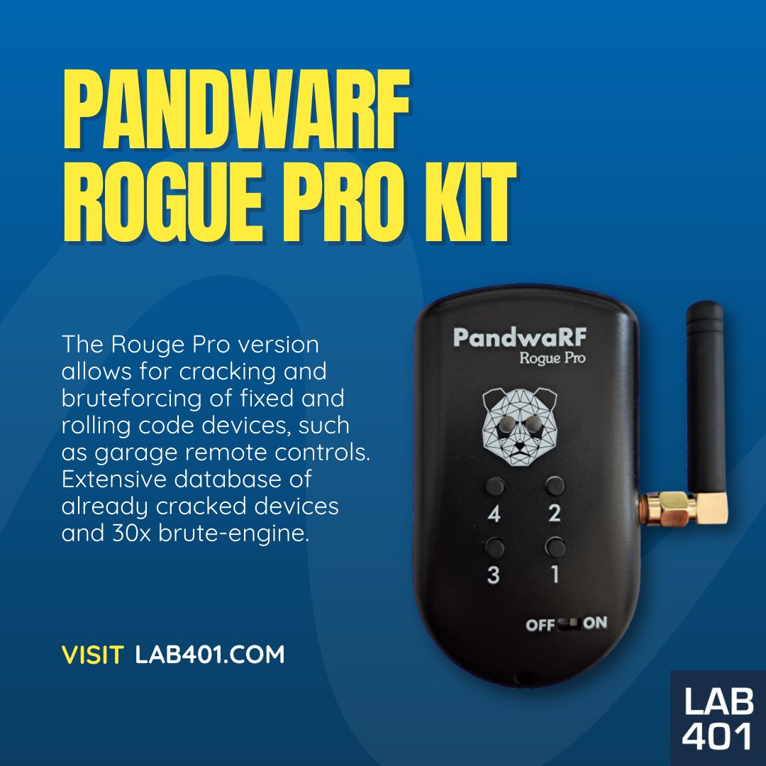 Lab_401's tweet image. 📡 PandwaRF Rogue Pro: Pro-grade RF tool for sniffing, capture &amp;amp; brute-force. Crack garage remotes with 30× brute-engine &amp;amp; a vast device DB. l.lab401.com/n2E0g 
#Lab401 #pentesting #rf #infosec #blueteam #redteam #PandwaRF #cracking