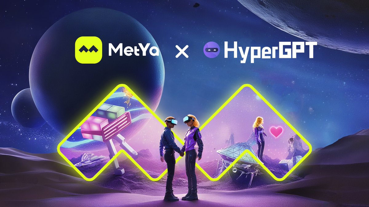 metyacom's tweet image. We’re excited to team up with @HyperGPT — the AI infra powerhouse behind HyperX Pad, HyperStore, HyperAgent &amp;amp; more. 🤝

Together, Metya x HyperGPT will explore:
 • AI agents for smarter SocialFi experiences
 • Deeper AI integrations across #PayFi &amp;amp; MePay
 • Co-marketing &amp;amp;…