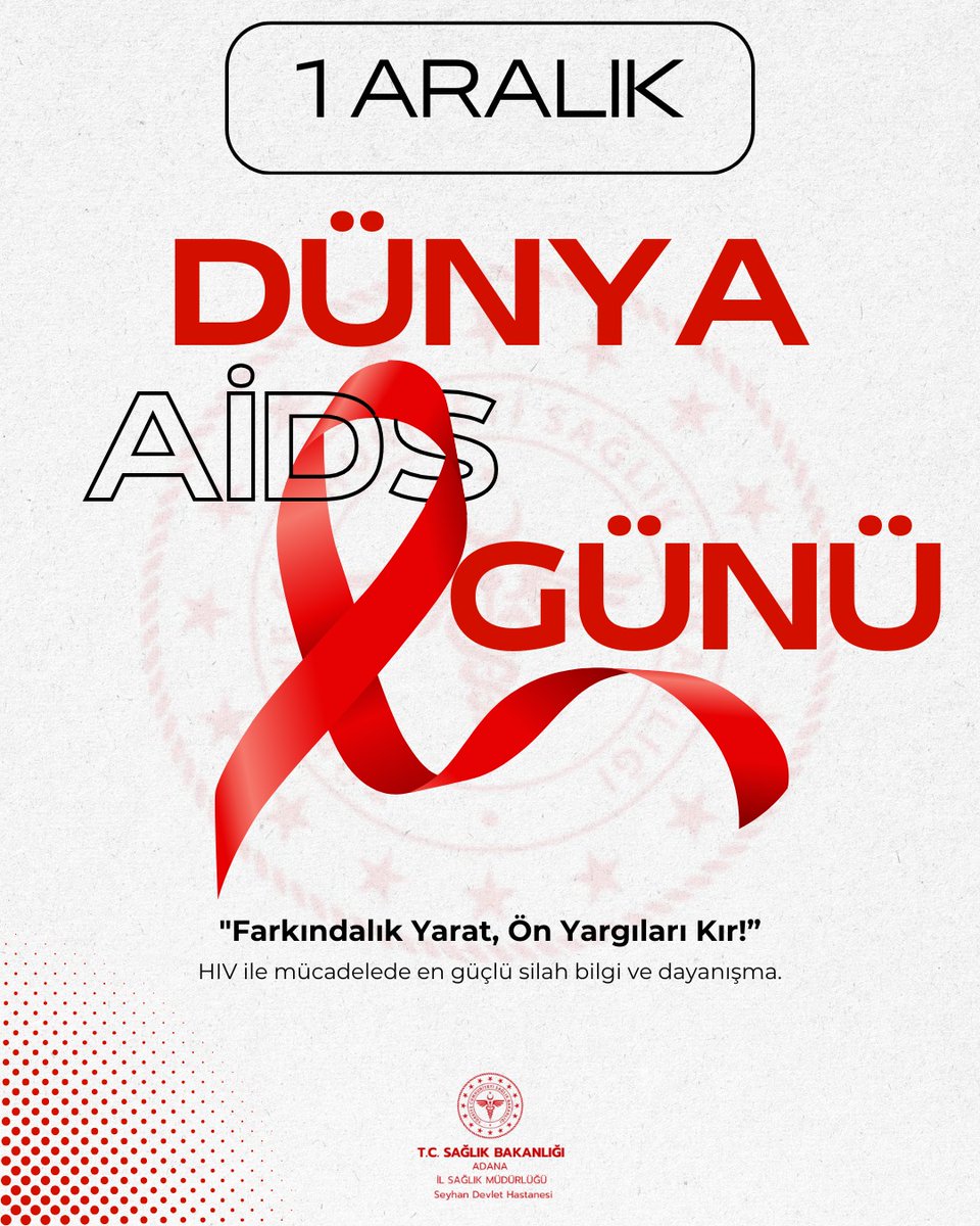 HIV/AIDS konusunda farkındalığı artırmak, erken tanı ve tedavinin önemini vurgulamak için önemli bir gündür. Düzenli testler, doğru bilgilendirme, HIV ile yaşayan bireylerin sağlıklı bir yaşam sürmelerine katkı sağlar.
<a href="/saglikbakanligi/">T.C. Sağlık Bakanlığı</a>
<a href="/adana_ism/">Adana İl Sağlık Müdürlüğü</a>
#dünyaaidsgünü