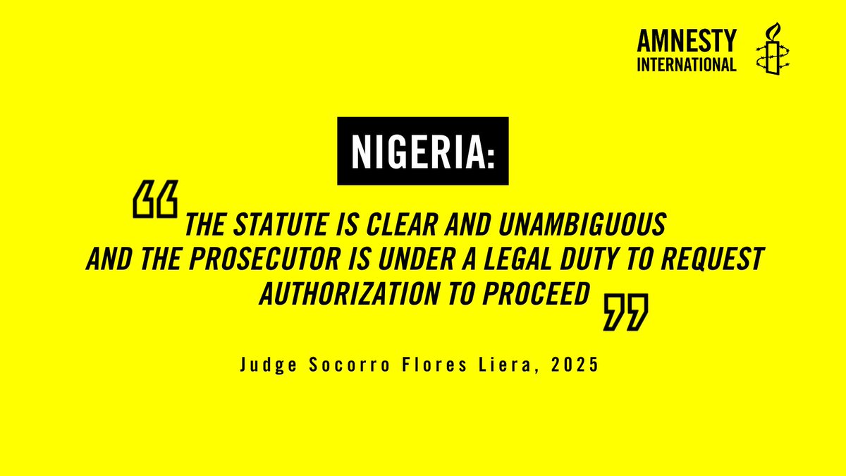 AmnestyCIJ's tweet image. At the #ASP24, ICC member states must ask the Office of the Prosecutor to uphold its obligation to request authorization to investigate in #Nigeria. Double standards have no place in international justice. Read more at : amnesty.org/fr/documents/a…