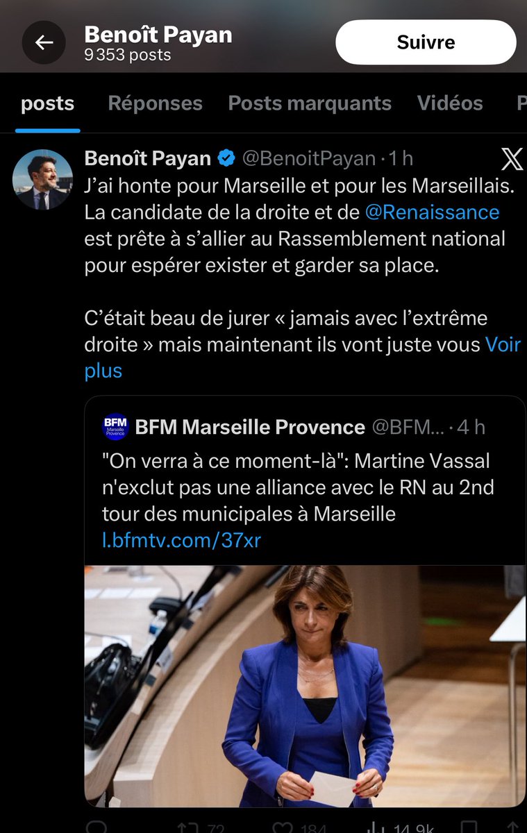 Quand vous ferez preuve de la même clarté face à LFI on en reparlera <a href="/BenoitPayan/">Benoît Payan</a>