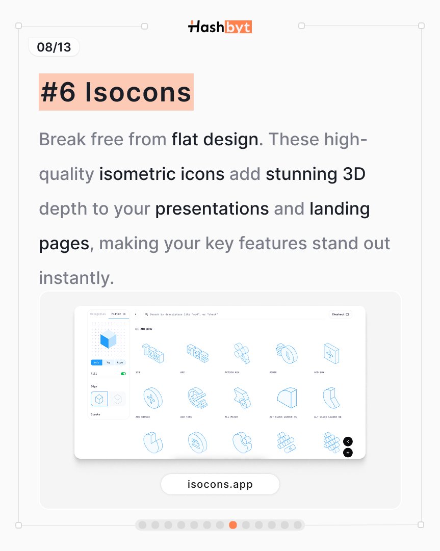 hashbyt's tweet image. 6. Isocons.app
Break free from flat design. Stunning 3D depth for key features.
#VisualDesign #3D