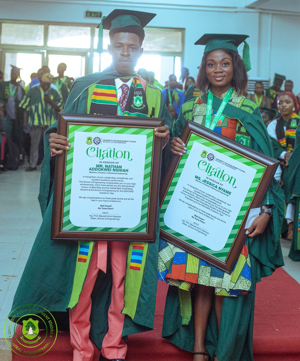 uds_official's tweet photo. UDS honours Best Graduating Students at the 26th Congregation with citations &amp; cash prizes for their outstanding excellence! 

Shining examples of Knowledge for Service.

Congrats to all awardees! 🏆

#UDS26Grad #Excellence #PrideOfTheNorth https://t.co/CFAudy9heA