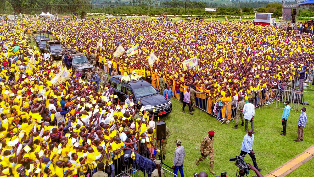 KagutaMuseveni's tweet photo. Today, together with Maama and the NRM leadership, I began my first rally in Rwampara. I was glad to return to Bujaga after 68 years. I last passed here in 1957 on foot to watch football, and again during the struggles of 1979 and 1985. Those wars ended, and today Uganda is in peace.

On development, we have worked on the Rwampara road and opened routes toward Isingiro. All sub-counties now have electricity. We shall upgrade the Buteraniro–Bugamba–Rwoho–Bukoni–Kitwe road and the Ruti–Mwizi–Kikagate road. Irrigation will be implemented, so do not destroy the swamps. On health, every sub-county now has a Health Centre III or IV; what remains is upgrading one HC IV into a district hospital.