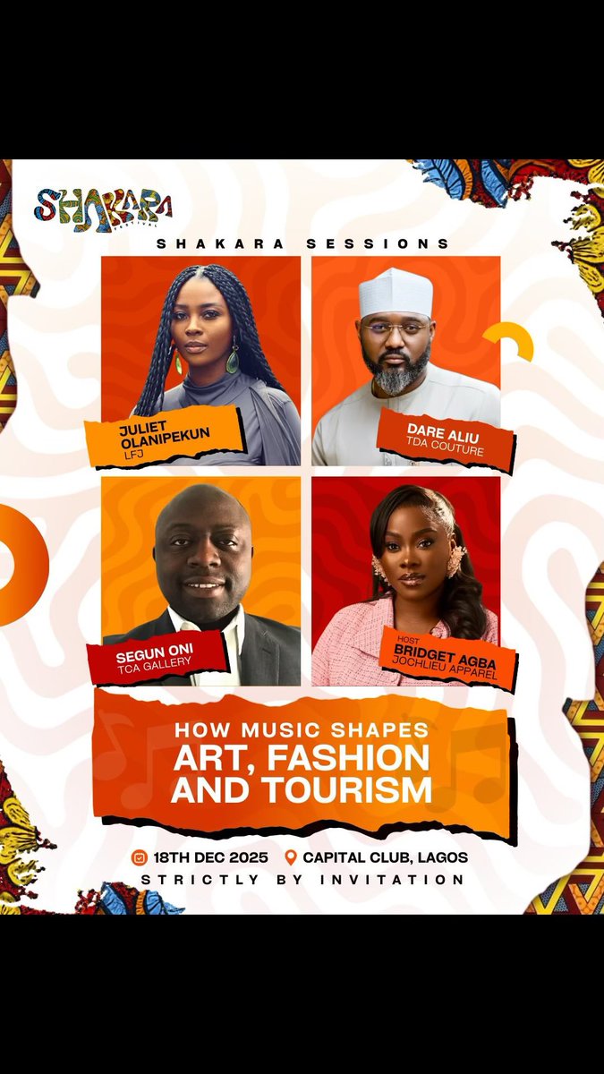 TheShakaraFest's tweet photo. This special panel explores how music inspires fashion, elevates art, and drives tourism while shining a light on Shakara's commitment to meaningful CSR initiatives.

This event is strictly by invitation. Stay tuned for highlights!
#ShakaraFestival2025 https://t.co/EeRtb2Wyu4