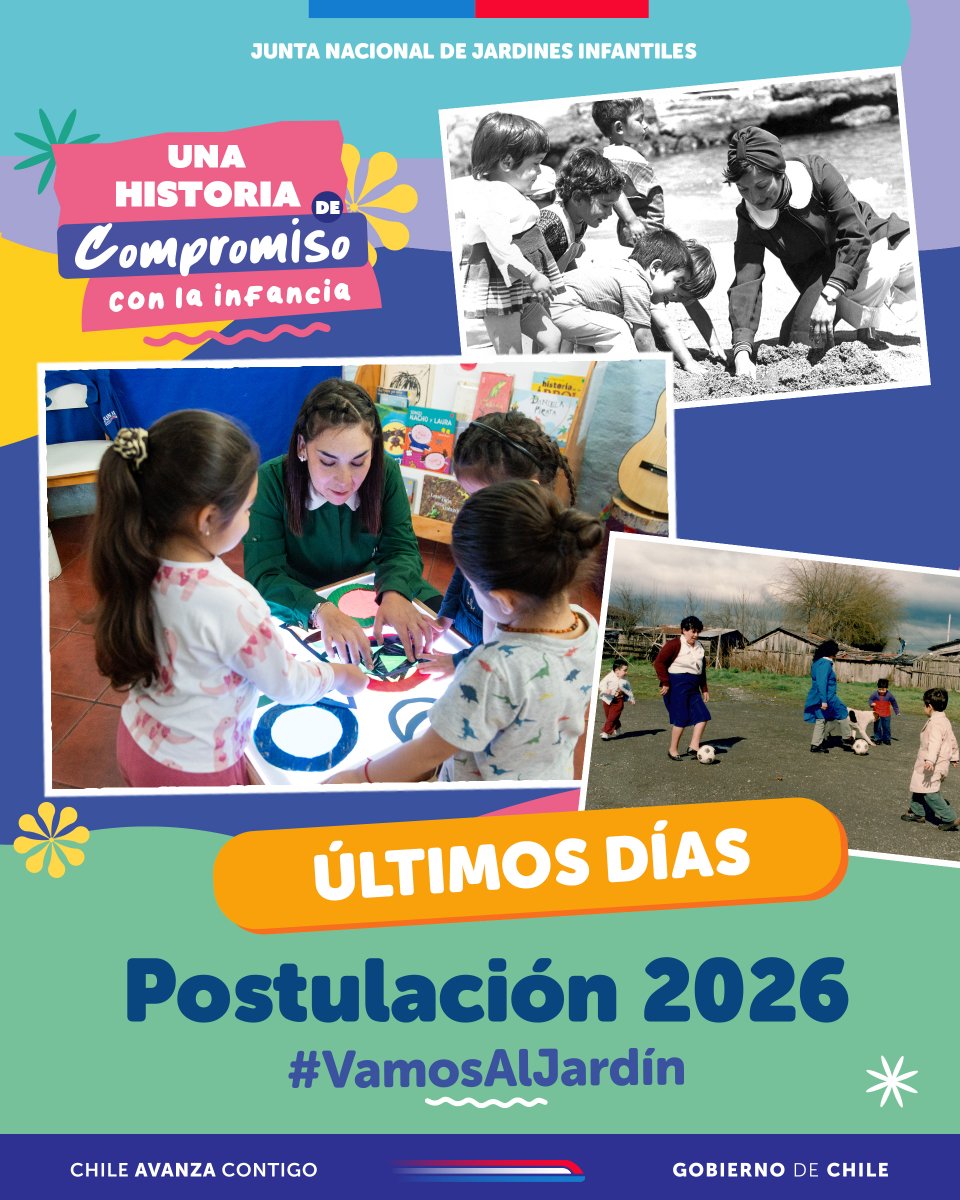 📣 Hasta este viernes 5 de diciembre participa del Proceso de Postulación 2026 en junji.cl 👉🏻 ¡JUNJI, una historia de compromiso con la Infancia! #VamosalJardín
