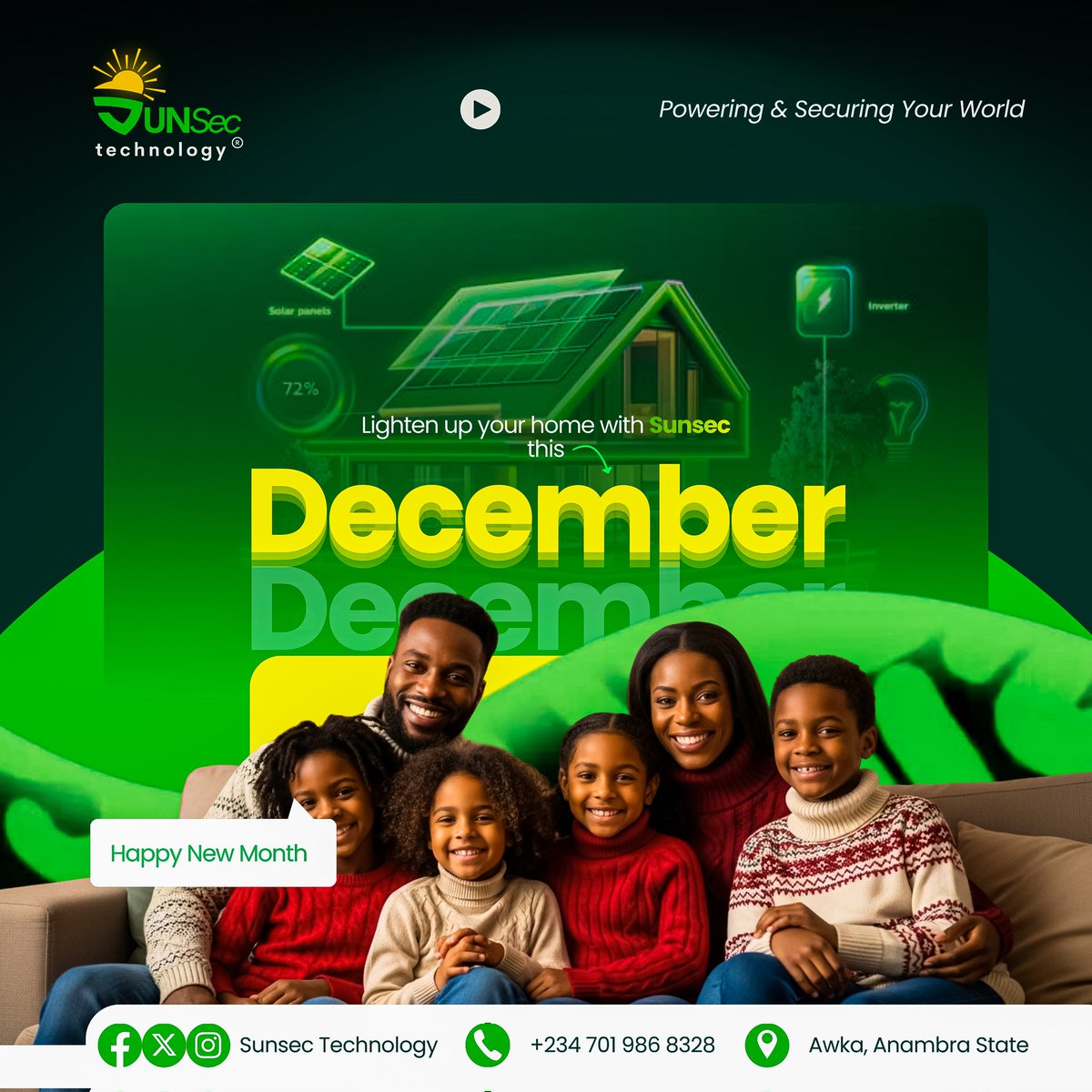 SunSecTech's tweet image. Happy December! 
Comfort thrives where safety lives. 

Power your home &amp;amp; secure your business with:
SunSec Solar Panels 
CCTV Surveillance

📲 bit.ly/SunSecTechnolo…

#sunsectechnology 
#SolarSolutions 
#CCTVSecurity 
#FamilyComfort 
#DecemberReady 🎄