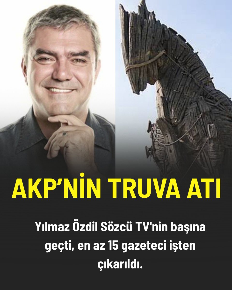 AKP’NİN TRUVA ATI |
 
Yılmaz Özdil Sözcü TV’nin başına geçer geçmez ilk iş olarak bağımsızlığı ve objektifliğiyle bilinen 15 emekçiyi, tek bir açıklama yapmadan kapının önüne koydu.

Muhalefetin sesi sokakta ve sandıkta her yükseldiğinde iktidarın yedeğine düşen, muhalif