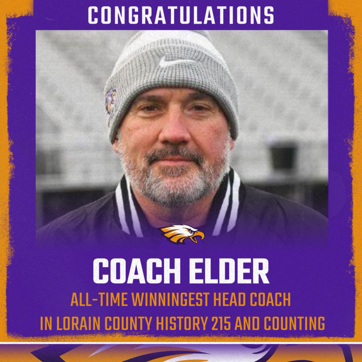 Congratulations to Coach Elder on becoming Lorain County’s all-time wins leader, passing the legendary Dave Dlugosz of Avon Lake! Thank you for your hard work, dedication, and unwavering commitment to our athletes, the Avon Football program, our school, and the entire community.
