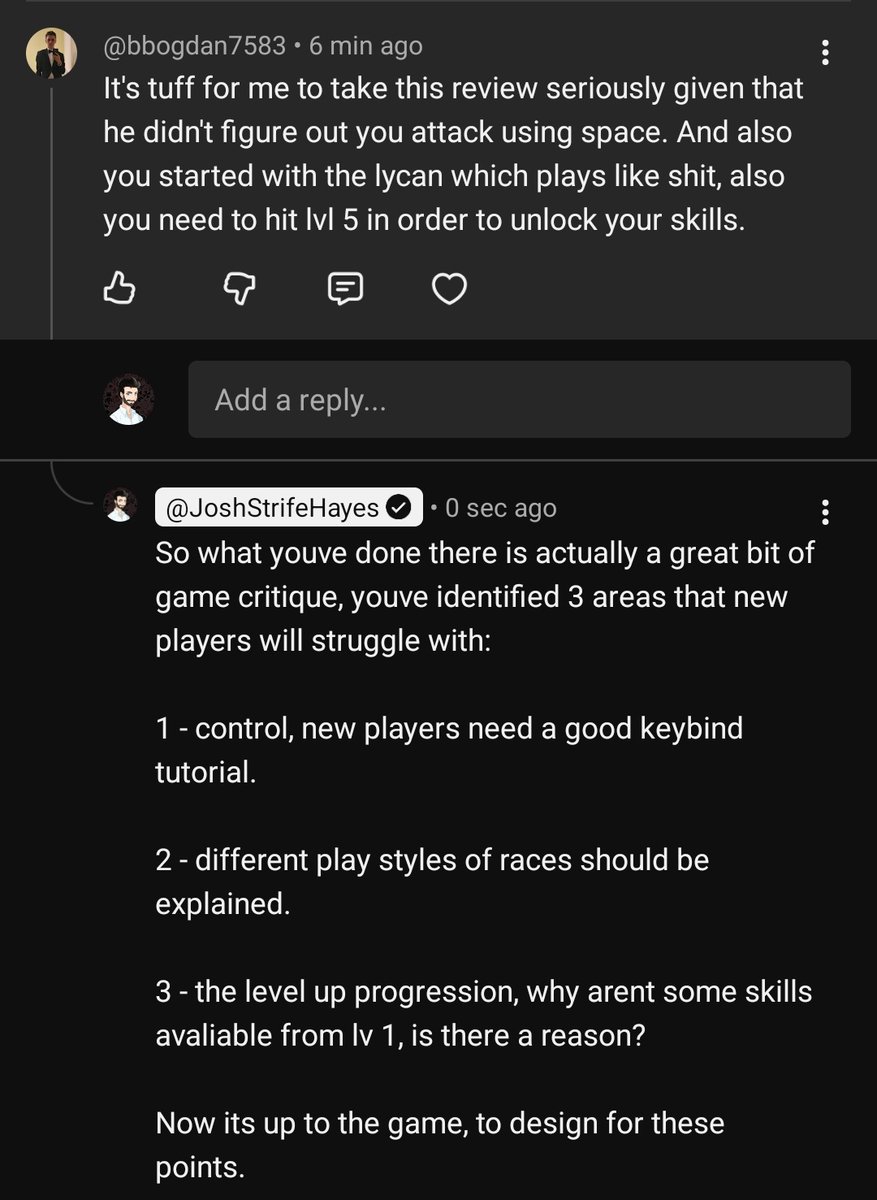 JoshStrifeHayes's tweet image. Sometimes players are actually really good at identifying the 'pain points' of game design, but they don't want to change them because they suffered through them and see it as a part of the process.

You cannot assume a new player has the knowledge you do. The game, should teach