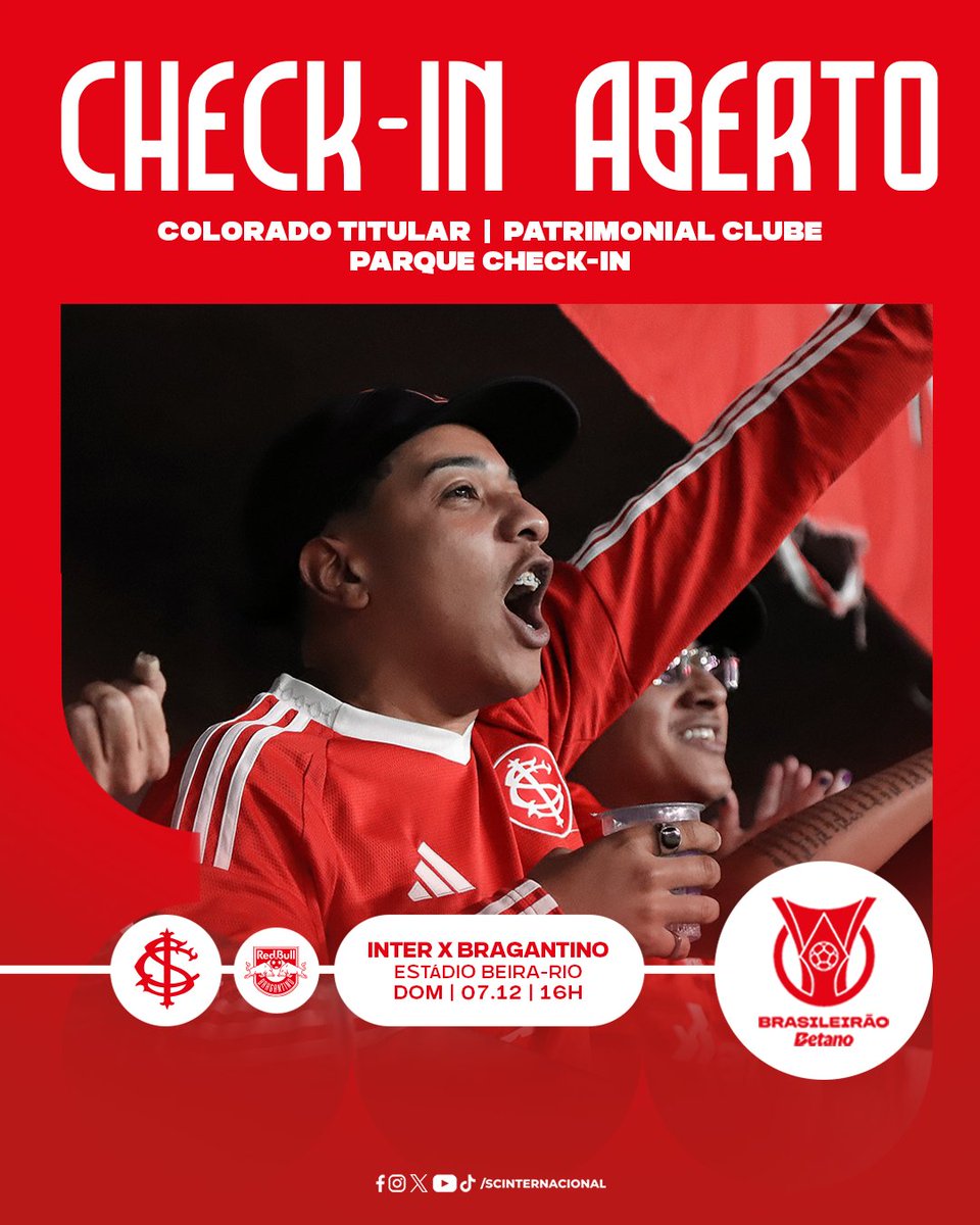 SCInternacional's tweet photo. 🏟️ Domingo de Beira-Rio 🇦🇹

No domingo (7), às 16h, o Colorado enfrenta o Bragantino no último jogo do ano em casa. O check-in está aberto. Garanta seu lugar no Gigante!

🔗 Acesse o Mundo Colorado e vem pro estádio apoiar o Clube do Povo! https://t.co/lSYkVOkYJs