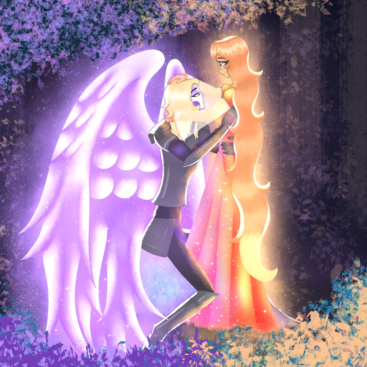 gloomylooney's tweet photo. 💜🧡Michael x Eve🧡💜
Michael looking at Eve💕✨
#Michaeve #HazbinHotelMichael #HazbinHotelEve https://t.co/nam54FxCoR