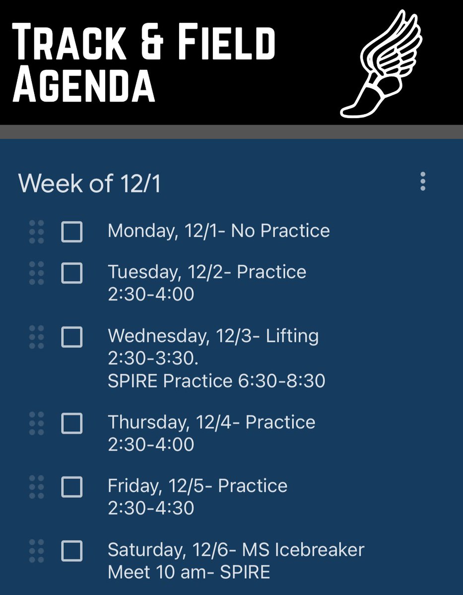 gvtfspeed's tweet photo. This week’s indoor schedule. https://t.co/PI9Cz8lly0