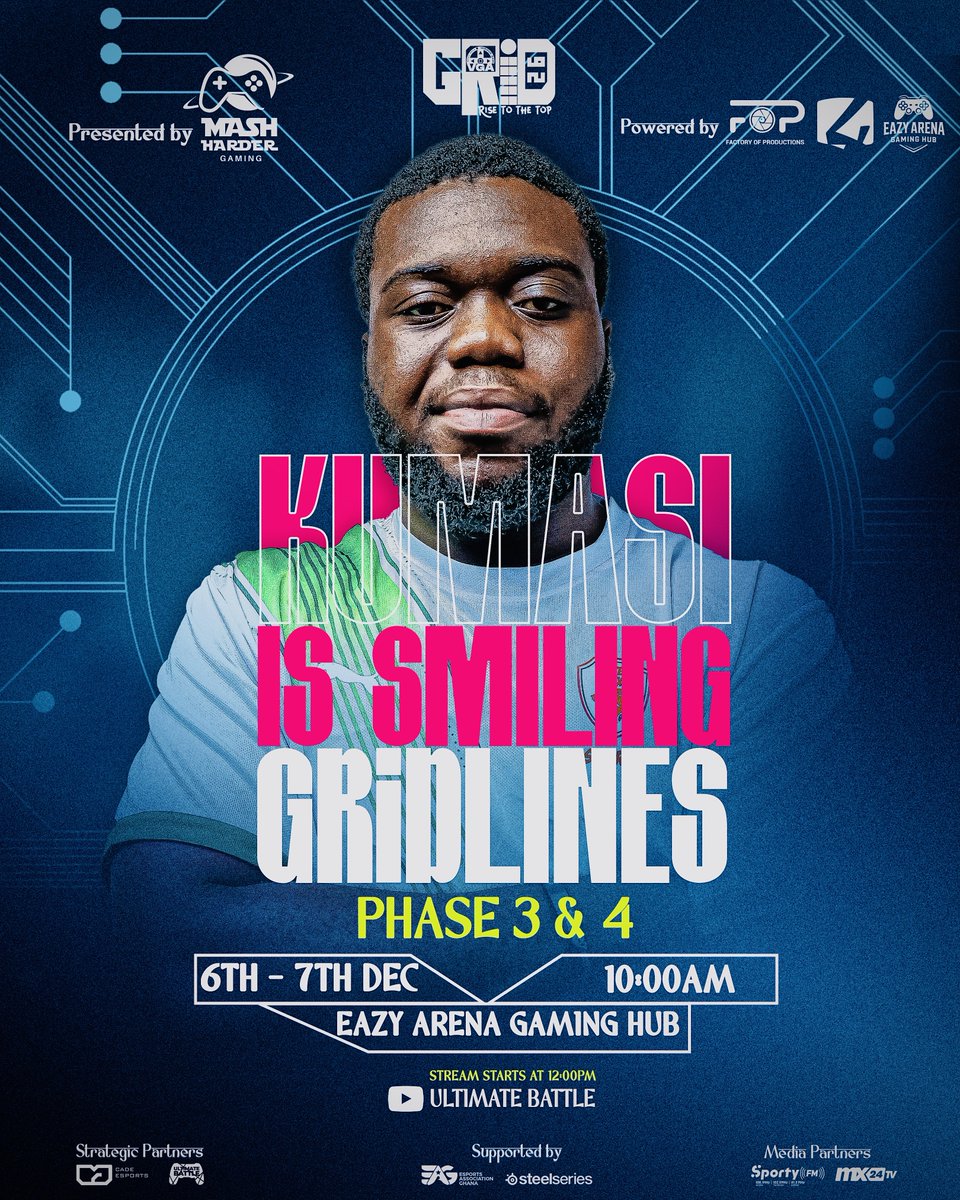vgaesportshow's tweet photo. Kumasi is smiling as #GRiDLINES Phase 3 & 4 take over the Eazy Arena Gaming Hub this weekend.
#VGAGRiD26 #TheGRiDReturns #Kumasiissmiling #RiseToTheTop https://t.co/XYLjRB9y1m