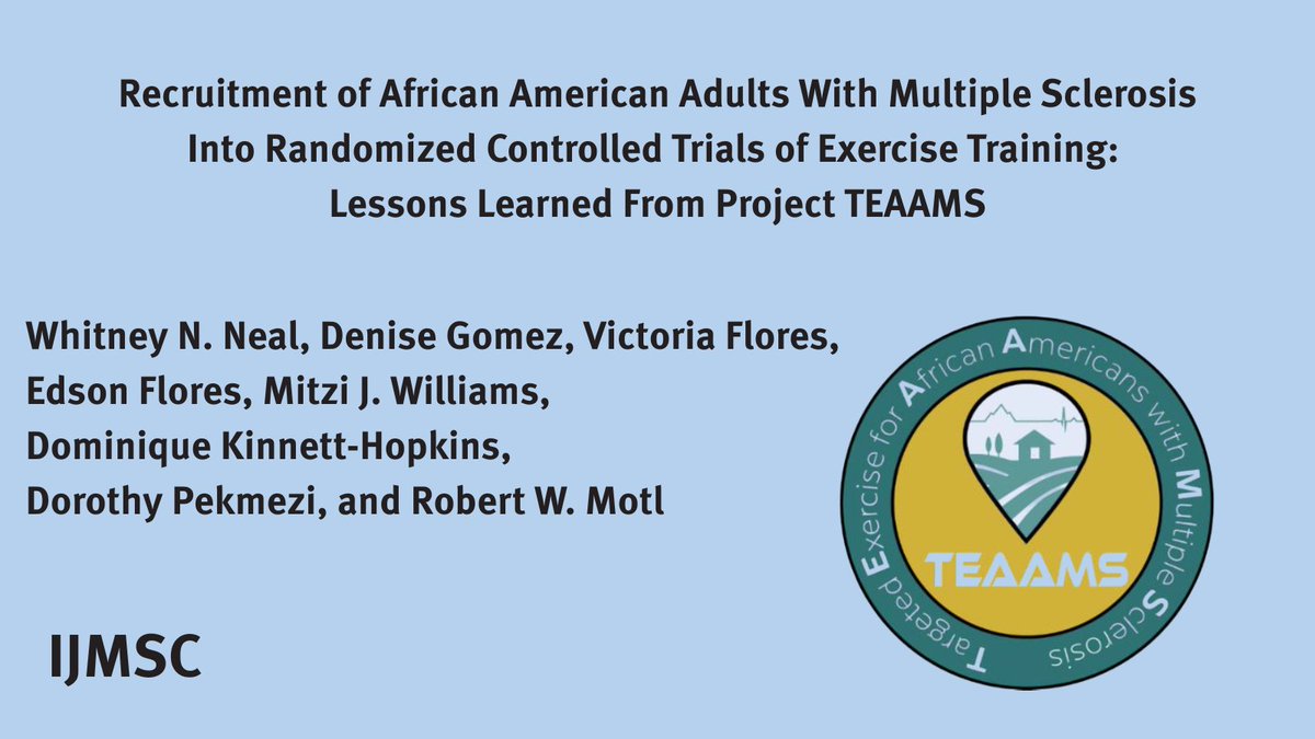 IJMSCtweets's tweet photo. "This paper describes participant outreach and recruitment strategies for an ongoing, remotely delivered, culturally tailored #exercise training program for #AfricanAmerican individuals with" #MultipleSclerosis.
https://t.co/S7uwSzfStH
@uabsoph @UICAHS #UICKINES https://t.co/159jlD3Kgm