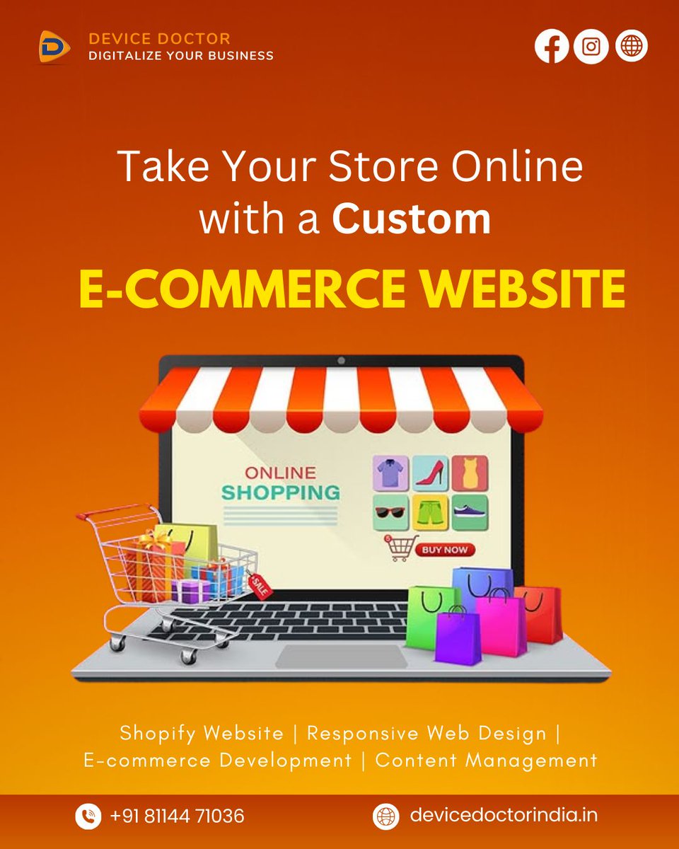 In_DeviceDoctor's tweet image. 🚀 Ready to expand your business? Device Doctor India helps you launch your store online with a stunning custom e-commerce website! 

Boost sales, reach more customers, and grow your brand. 
.
.
.
.
#ECommerceWebsite #shopifywebsitedevelopment #ecommercewebsitedevelopment