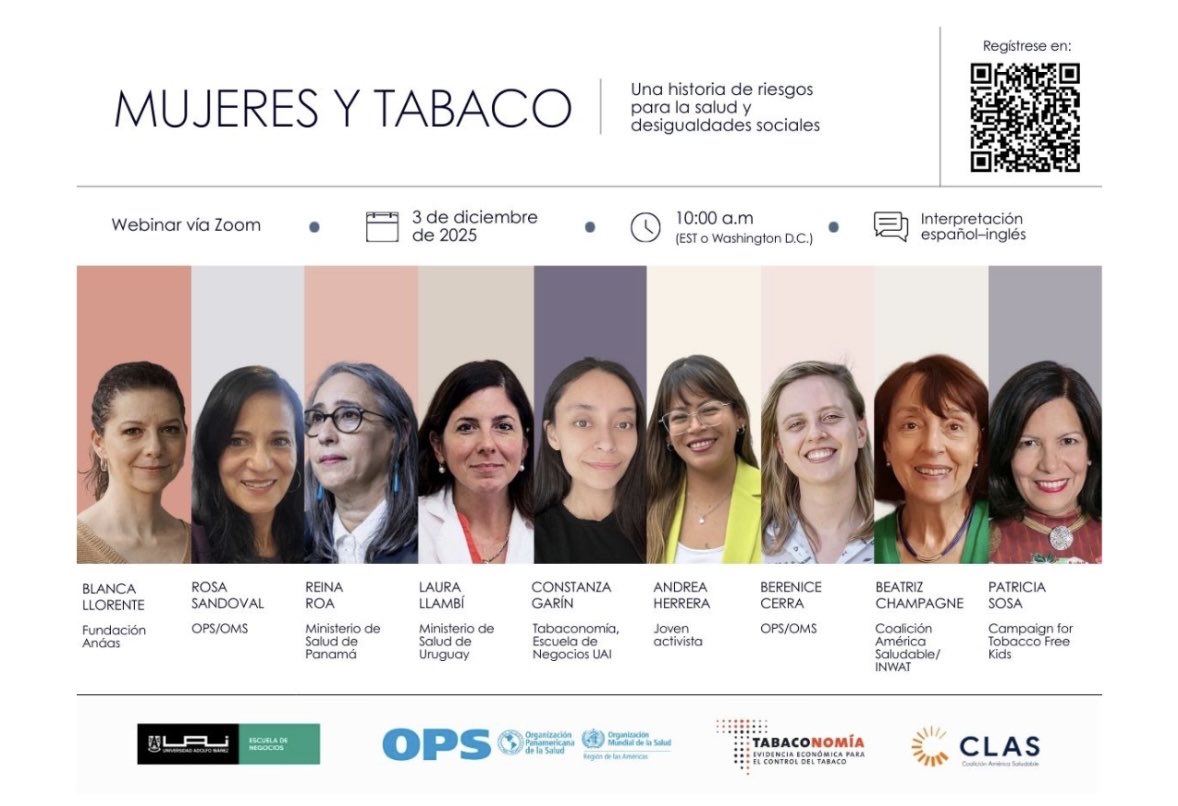 laura_llambi's tweet photo. ➡️Este miércoles 3/12 hora 12.00 estaré participando del Webinar abierto "Mujeres y tabaco: una historia de riesgos para la salud y desigualdades sociales”.
Inscripción: https://t.co/Tpcy7vupKb
#ControlDelTabaco
#GéneroYSalud
@gparaje @opsomsuruguay @MSPUruguay https://t.co/6M3Sm8MkPt