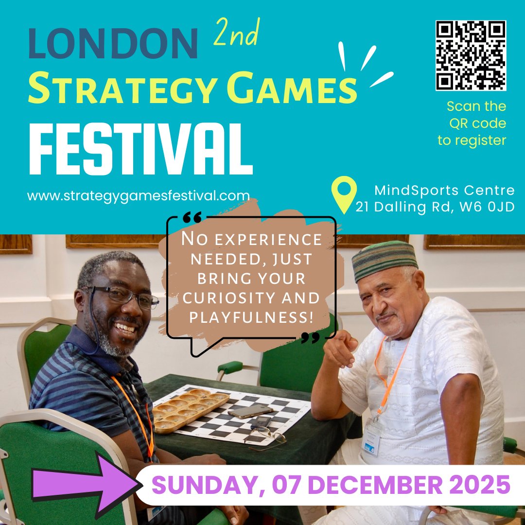 ChessPlus's tweet image. LEARN, PLAY, DESIGN
2nd London Strategy Games Festival
Come and join us this ⏰ Sunday, 07 December 2025, at the London Mindsports Centre
👉 More info and Registration:
tickettailor.com/events/chesspl…