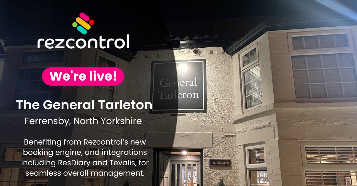 Avondata's tweet photo. Rezcontrol is thrilled to welcome @generaltarleton, a famed pub with rooms recently reopened in Ferrensby, near Harrogate in North Yorkshire.

Acquired and refurbished by Michelin chef Tommy Banks, they chose Rezcontrol to integrate our booking engine, Resdiary and Tevalis. https://t.co/y50cRAL1qt