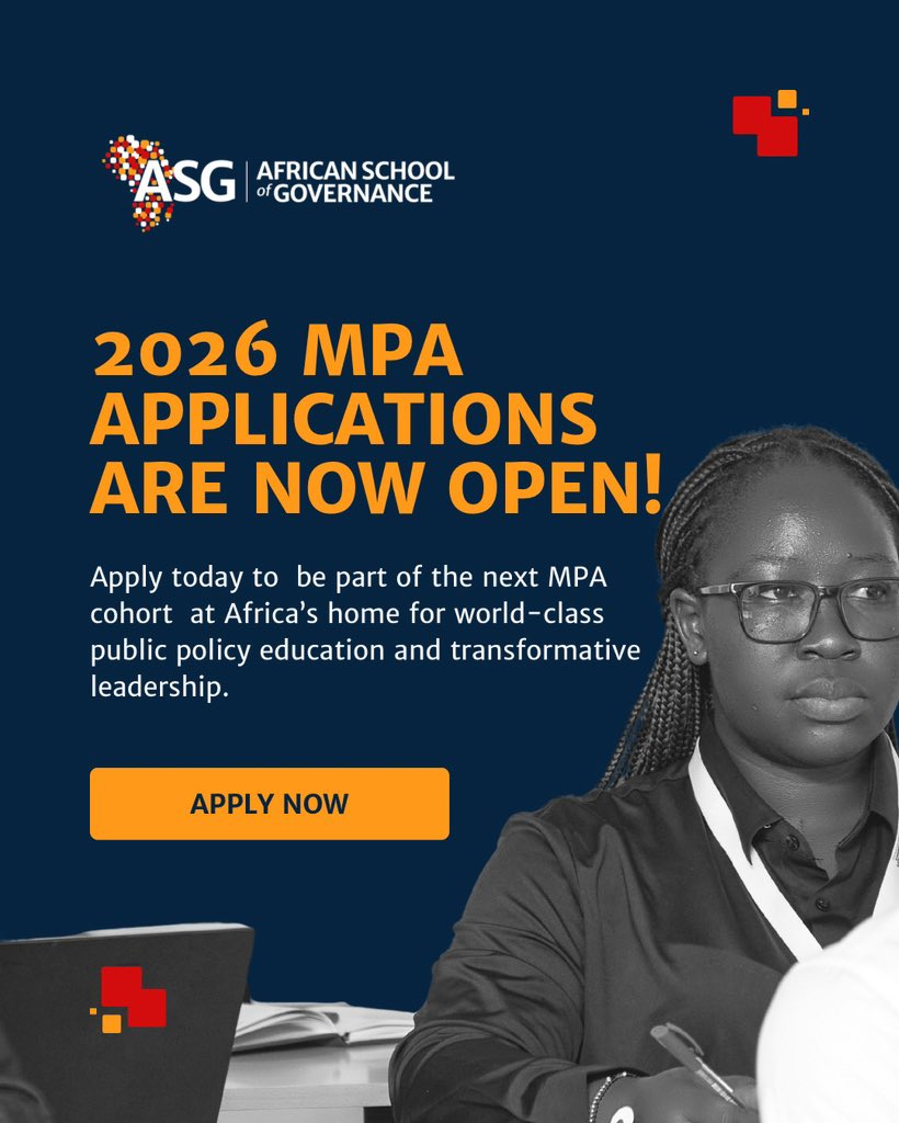 We are now accepting applications for our 2026 MPA Cohort. Transform your future, transform the future of African governance and leadership. 

Visit admissions.asg.ac to apply today. 

#ASG #ASGMPA #ASG2026Cohort #AfricasMPA