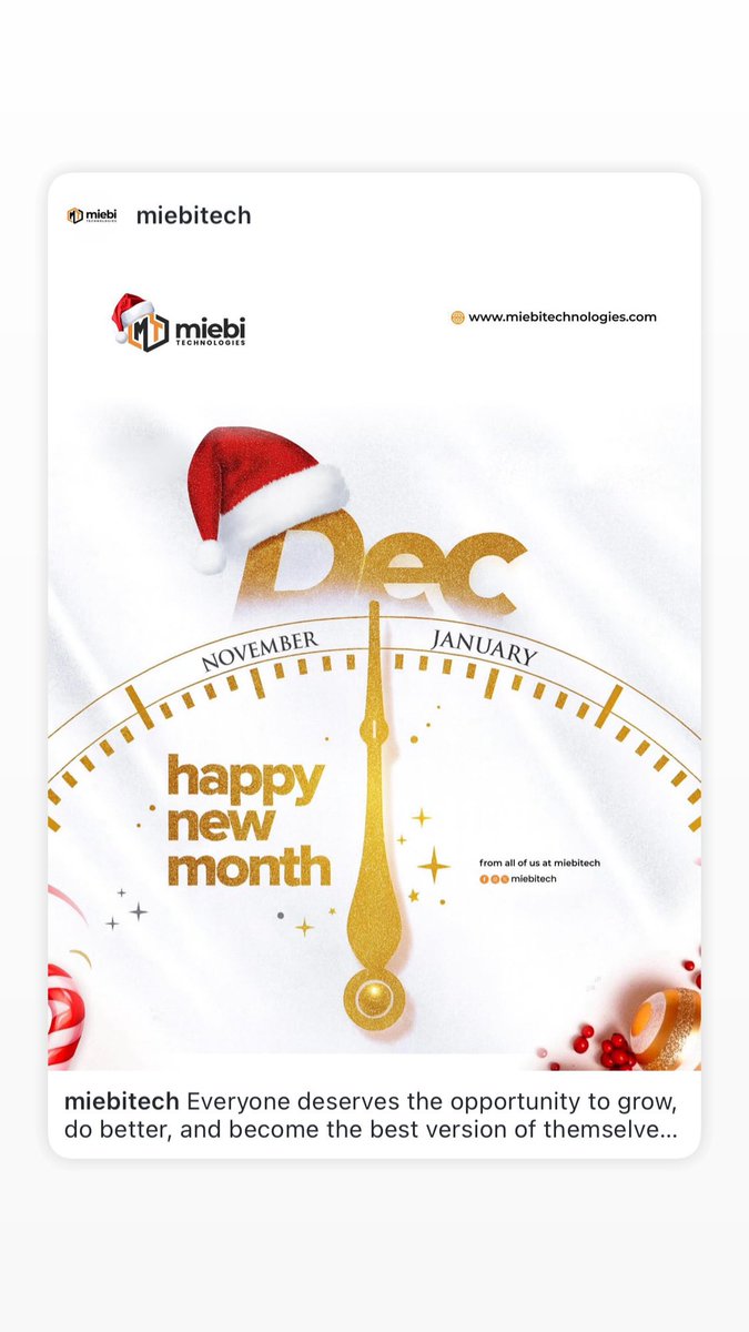 miebitech's tweet photo. Everyone deserves the opportunity to grow, do better, and become the best version of themselves. You have given us that opportunity, and we will never take it for granted.
Wishing all our customers a very happy new month and a joyful Yuletide season.

From all of us 
*@MiebiTech* https://t.co/gLFsrwlygv