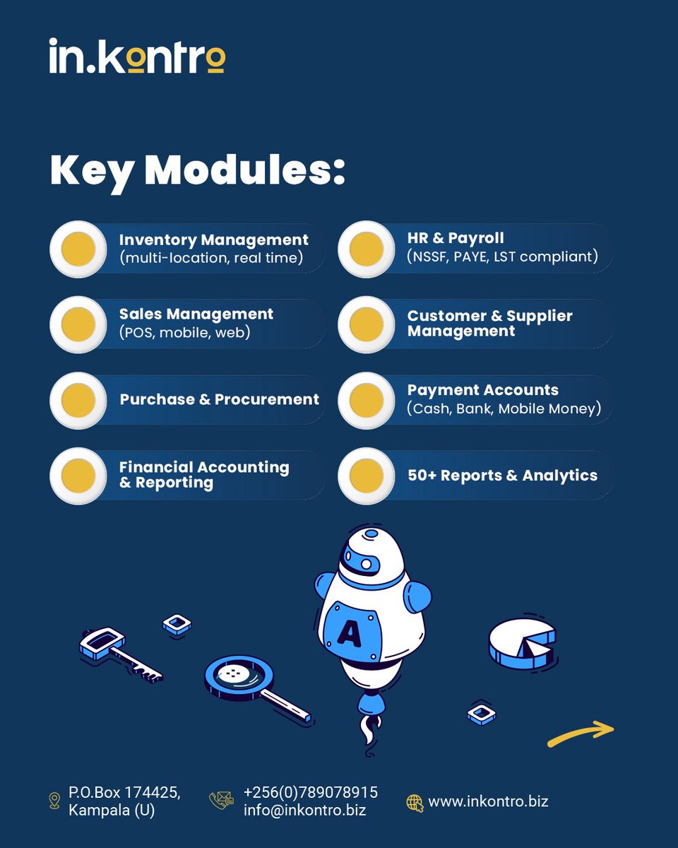inkontro's tweet photo. Manage sales, stock, accounts, HR &amp; procurement in one platform. No more scattered systems &amp; manual workarounds. Just real-time insights &amp; automated reports.

Our #ERPsystem is perfect for retail shops, wholesalers, pharmacies, hardware stores &amp; distributors.
#GetInkontro today. https://t.co/fQhrzSEc8h
