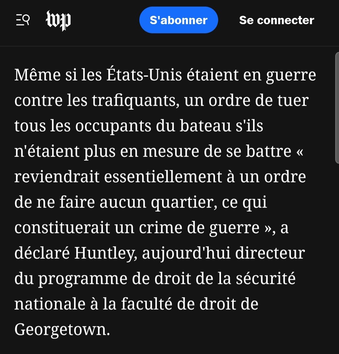 « Tuez-les tous »

C'est lordre donné par le secrétaire à la défense américaine pour des navires au large du Venezuela. Et lorsque les personnes sautent à la mer, ils sont achevés une deuxième fois.

Depuis 3 mois, les US ont tué ainsi 83 venezueliens. En silence.
1/