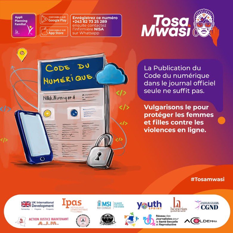 MaryseAkonkwa's tweet image. #TOSAMWASI
Grâce au Code du numérique V promulgué le 13 mars 2023 par ordonnance-loi n°23/010 ; les victimes des #violences sur #réseaux_sociaux, #internet trouveront #justice.
Cliquez sur wa.me/243827325289 et tapez
VBG pour connaître les types de violences.
#WISH2