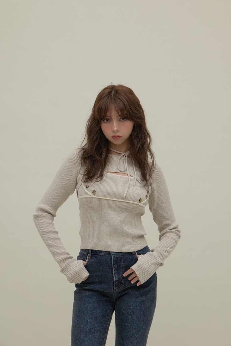 ANDMARY Baby ribbon knit tops brown