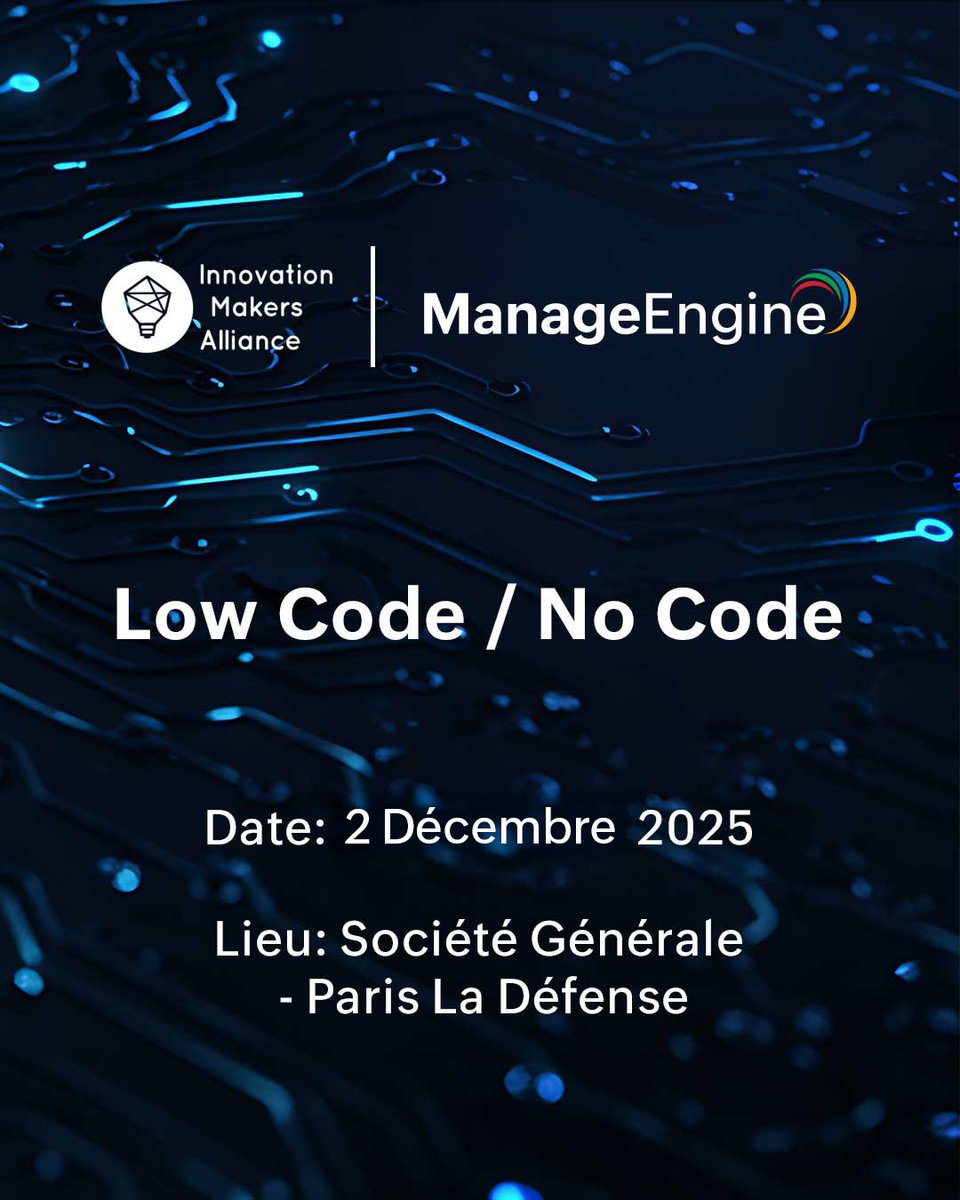 ManageEngineFra's tweet image. ntrez dans la nouvelle ère du dev au Low Code / No Code 

📅 2 december 2025 | 
📍 Société Générale - Paris La Défense

Découvrez comment le Low Code / No Code transforme le développement et accélère l’automatisation.

#LowCode #NoCode #LowCodeNoCode