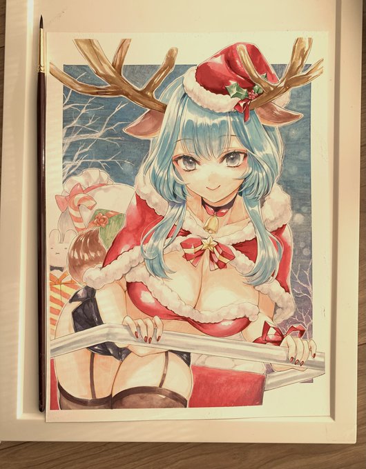 トナカイサンタ #アナログイラスト