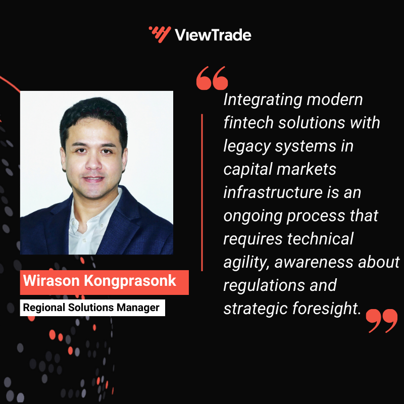 Wirason Kongprasonk, Regional Solutions Manager, ASEAN, explains how modern #fintech tools can integrate with these platforms to improve efficiency and resilience.

Read the full article: hubs.la/Q03WfmsB0

#CapitalMarkets #ViewTrade #GlobalInvesting #FintechInsights