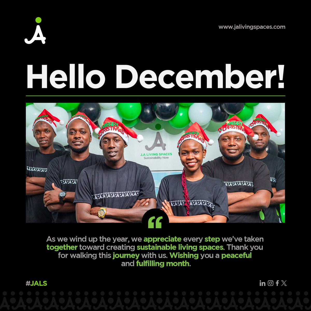 Happy New Month from all of us at JALS☘️

May your December be shaped by reflection and gratitude for an impactful year.

#December 
#HappyNewMonth
#JALS
#SustainabilityNow