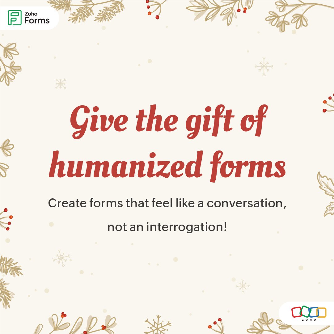 ZohoForms's tweet image. Warm up your forms! ☕️ During the busy holidays, use Conditional Logic, conversational field titles and soft form design to make form filling a pleasant experience.
Less friction, more submissions! zurl.co/IeYwJ

#ZohoForms #TipsForAdvent #Advent2025