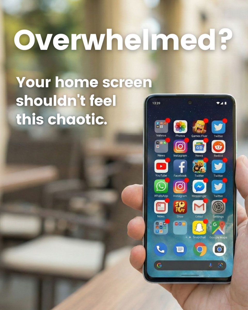 __bash_'s tweet image. I realized recently that my own home screen was giving me anxiety. Every icon is basically a notification waiting to happen.

I decided to strip it all away. No icons, just text. It’s crazy how much calmer my phone feels now.

#digitalminimalism #dumbphone #adhdtools #homescreen