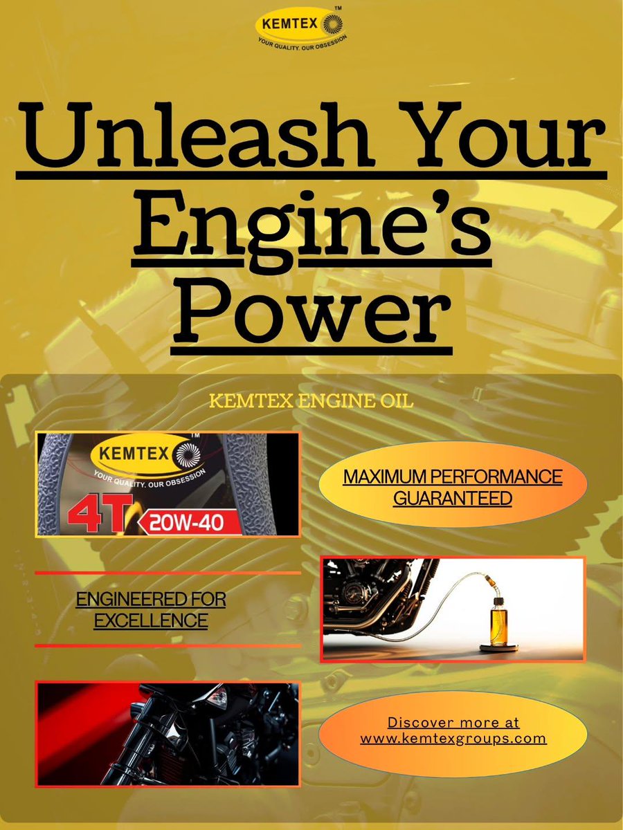 Kemtexpetroltd's tweet image. Visit kemtexgroups.com! Kemtex 4-Stroke engine oil means complete protection for your engine, no wear and tear worries. #engineoil #bikecare #engineprotection #trendingreels #explorepage #fyi