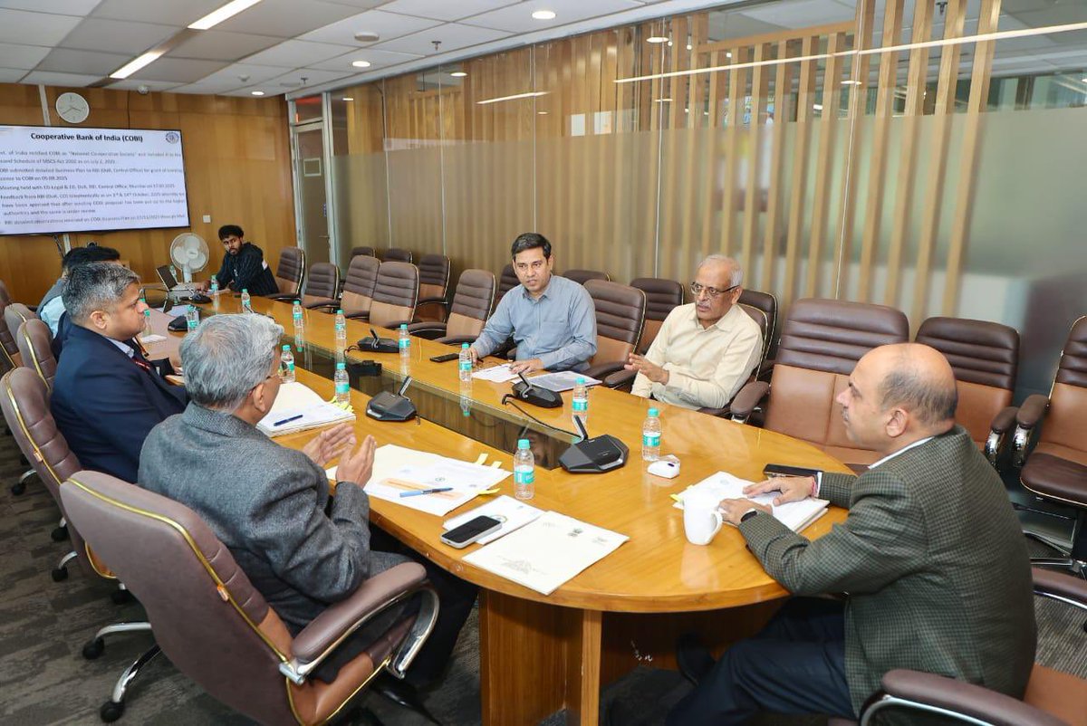 MinOfCooperatn's tweet image. Dr. Ashish Kumar Bhutani, Secretary, Ministry of Cooperation, chaired a meeting with the Officers of the Cooperative Bank of India Ltd. (COBI) on 1st December 2025 at Atal Akshay Urja Bhawan, New Delhi, to discuss matters pertaining to its banking licence.

The discussions…