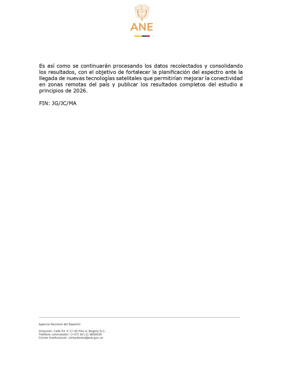 #ANEInforma I La Agencia Nacional del Espectro (ANE) con el apoyo de la Universidad ICESI finalizó etapa de pruebas en laboratorio del proyecto Direct to Cell (D2C) en la cámara anecoica de la Universidad Javeriana.

Todos los detalles en: ane.gov.co/SitePages/det-…