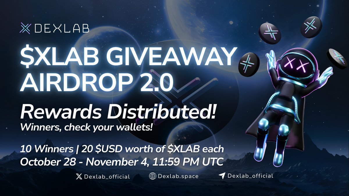 Dexlab_official's tweet photo. $XLAB Rewards Distribution: Completed! π§¬β¨
All rewards for our $XLAB Giveaway Airdrop 2.0 have been fully sent out!
Winners β please check your wallets to confirm receipt. πΈ
Congratulations once again, and thank you for being part of the Dexlab community!
#Dexlab π
