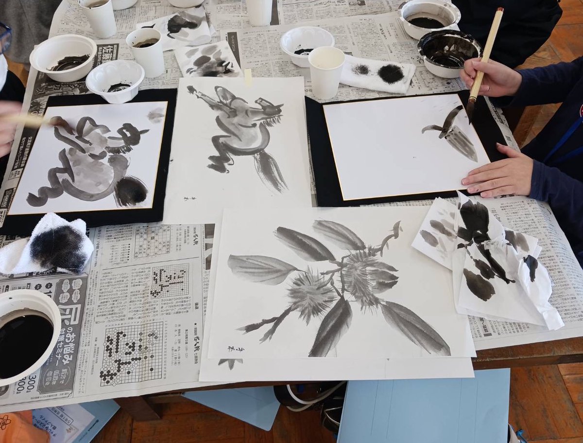 さいたま市・島小学校の放課後教室で水墨画講座をしてきました。子ども